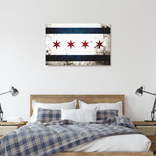 Black Grunge Chicago Flag Canvas Afdruk (Insitu (Slaapkamer))