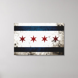 Black Grunge Chicago Flag Canvas Afdruk