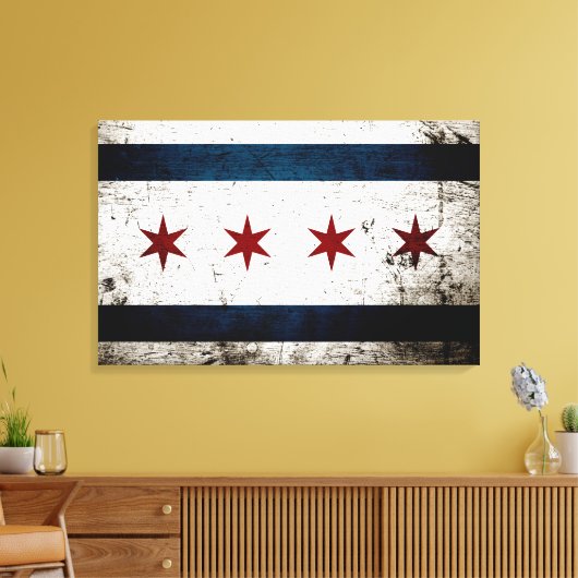Black Grunge Chicago Flag Canvas Afdruk (Insitu (Woonkamer))