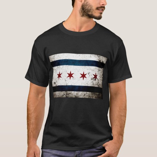 Black Grunge Chicago Flag T-shirt (Voorkant)