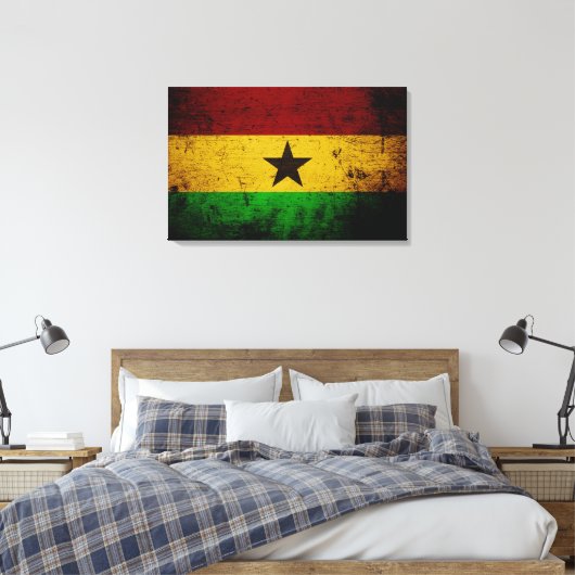 Black Grunge Ghana Flag Canvas Afdruk (Insitu (Slaapkamer))