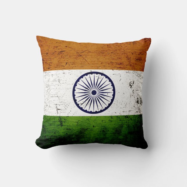 Black Grunge India Flag Kussen (Voorkant)