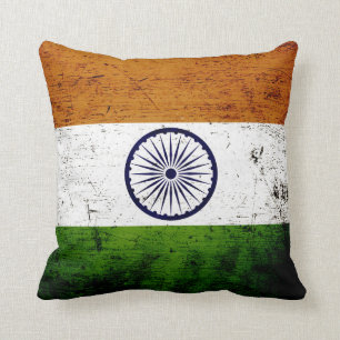 Black Grunge India Flag Kussen