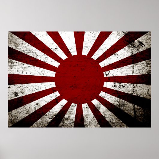 Black Grunge Japan Rising Sun Flag Poster (Voorkant)
