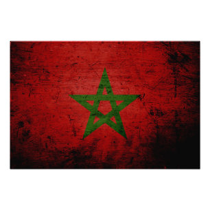 Black Grunge Marokko Flag Foto Afdruk