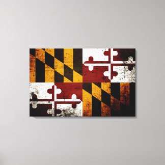 Black Grunge Maryland State Flag Canvas Afdruk