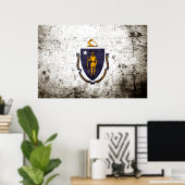 Black Grunge Massachusetts State Flag Poster (Thuiskantoor)