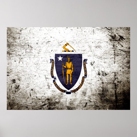 Black Grunge Massachusetts State Flag Poster (Voorkant)