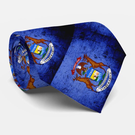 Black Grunge Michigan State Flag Stropdas (Opgerold)