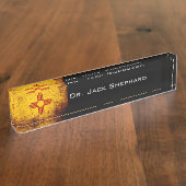 Black Grunge New Mexico State Flag Naambordje (Zijkant)