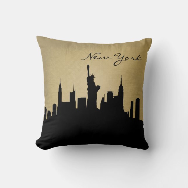 Black & Grunge New York Skyline | Landmark Kussen (Voorkant)