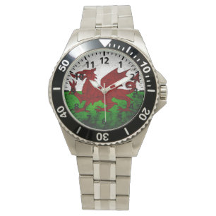 Black Grunge Wales Flag Horloge