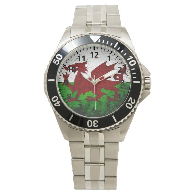Black Grunge Wales Flag Horloge (Voorkant)