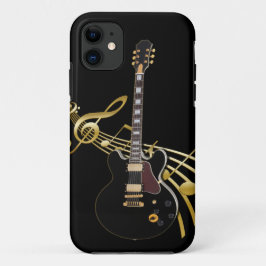 Black Guitar op Golden Music Score iPhone Case