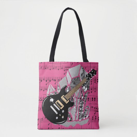 Black Guitar Pink Sheet Music Silver Crystal Draagtas (Voorkant)
