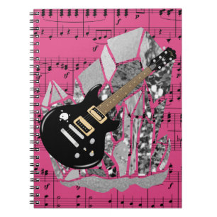 Black Guitar Pink Sheet Music Silver Crystal Notitieboek