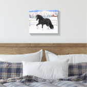 Black gypsy vanner Irish Cob Draft Horse in sneeuw Canvas Afdruk (Insitu (Slaapkamer))