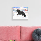 Black gypsy vanner Irish Cob Draft Horse in sneeuw Canvas Afdruk (Insitu (Woonkamer))