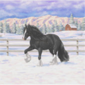 Black gypsy vanner Irish Cob Draft Horse in sneeuw Sticker (Voorkant)