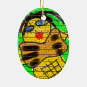 Black Hair Bee Woman Graffiti Wall Groen schildere Keramisch Ornament