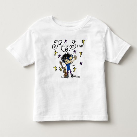 Black Hair Boy Rock Star Kinder Shirts (Voorkant)