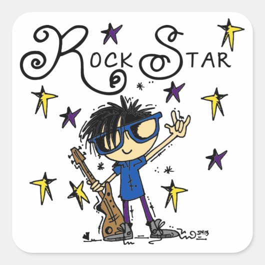 Black Hair Boy Rock Star Vierkante Sticker (Voorkant)