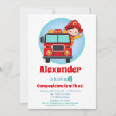 Black Hair Boys Firefighter Invitation Anniversair (Devant)
