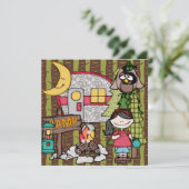 Black Hair Girl Camping Birthday-uitnodigingen Kaart (Staand voorkant)