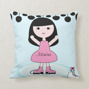 Black Hair Girl Cijfer Skater Pillow Kussen
