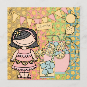 Black Hair Girl Summer Lemonade Birthday Invite Kaart