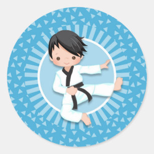 Black Hair Karate Boy Judo Martial Arts Ronde Sticker