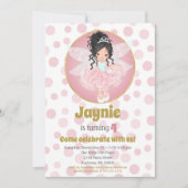 Black Hair Pink Fairy Girls Birthday Invitation Kaart (Voorkant)