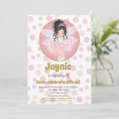 Black Hair Pink Fairy Girls Birthday Invitation Kaart (Staand voorkant)