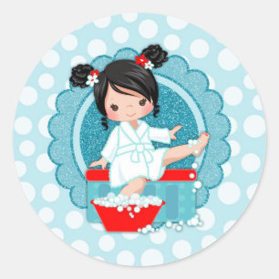 Black Hair Spa Girl Bubbles Turquoise Red White Ronde Sticker