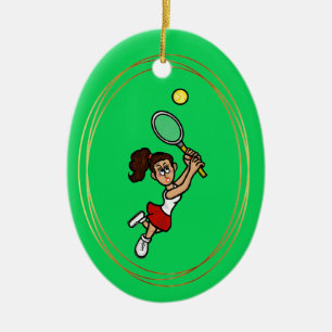 Black Hair Vrouw Tennis Player kerstversiering Keramisch Ornament