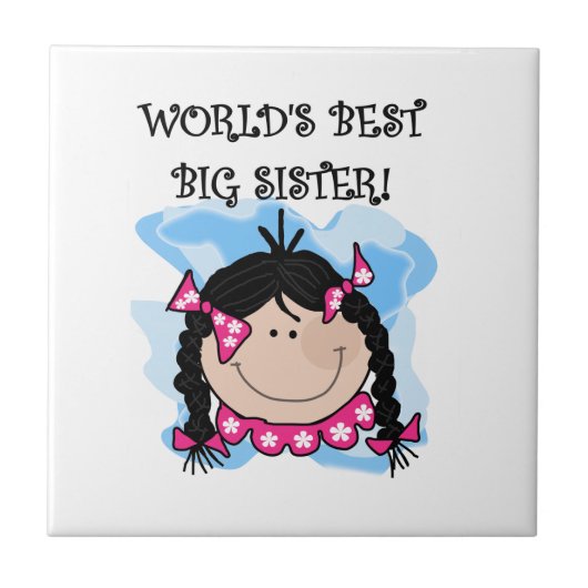 Black Hair World's Best Big Sister Gifts Tegeltje (Voorkant)