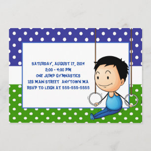 Black Haire Boy Gymnastics Birthday Invitations Kaart
