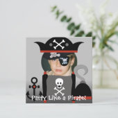 Black Haire Boy Party like a Pirate Invites Kaart (Staand voorkant)