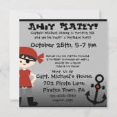 Black Haire Boy Party like a Pirate Invites Kaart (Achterkant)