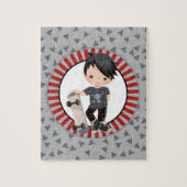 Black Haire Skateboard Boy - Grey Red Legpuzzel (Verticaal)