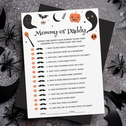 Black Halloween Baby shower Devinez Qui Joue Carte