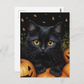 Black Halloween Cat Briefkaart (Voorkant / Achterkant)