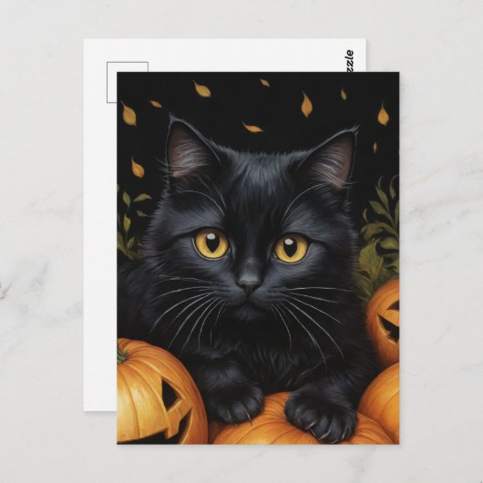 Black Halloween Cat Briefkaart (Voorkant / Achterkant)