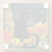 Black Halloween Cat Glazen Onderzetter (Achterkant)