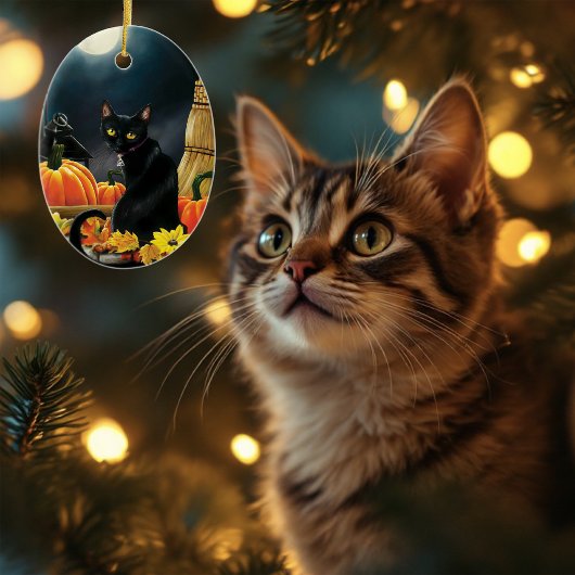Black Halloween Cat Keramisch Ornament
