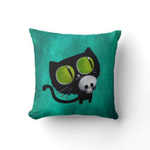 Black Halloween Cat met schedel