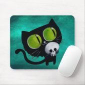 Black Halloween Cat met schedel Muismat (Met muis)