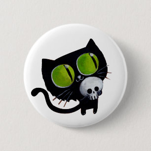 Black Halloween Cat met schedel Ronde Button 5,7 Cm