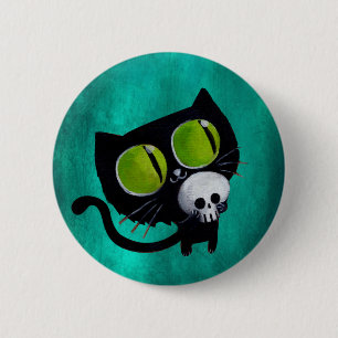 Black Halloween Cat met schedel Ronde Button 5,7 Cm