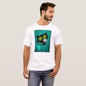 Black Halloween Cat met schedel T-shirt (Voorkant volledig)